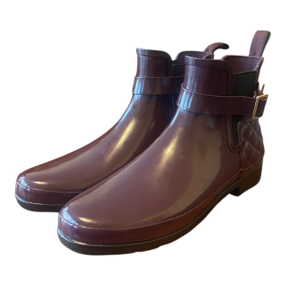 New Hunter Refined Slim-Fit Quilted Gloss Chelsea Rain Boots Merlot Size 9 - Picture 2 of 11